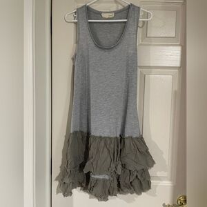 A' Reve Womens Grey Boho Sleeveless Tiered Ruffle Tunic Mini Dress Size Small